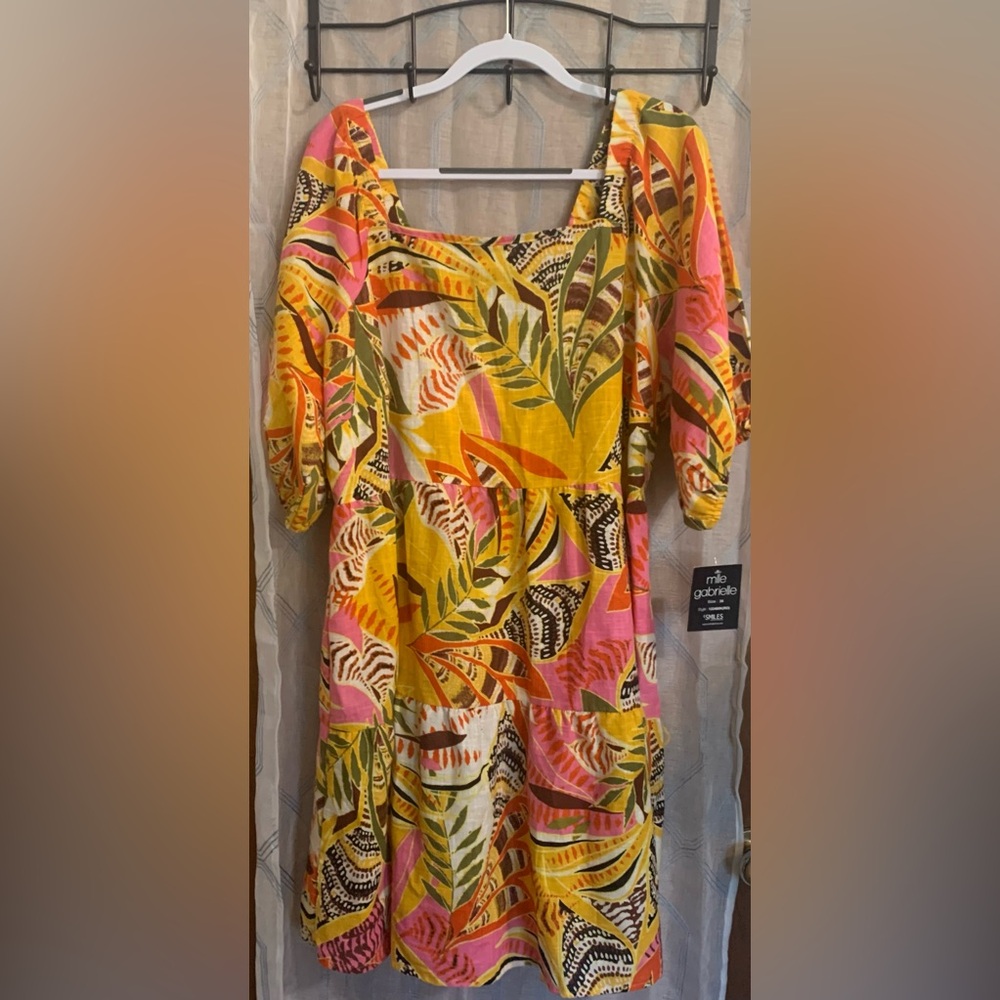 Mlle Gabrielle Plus Size Cotton Floral Print Summer Dress-Size 3X
